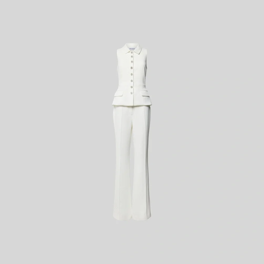 Self-Portrait Button up vest top sleeveless with placket in white